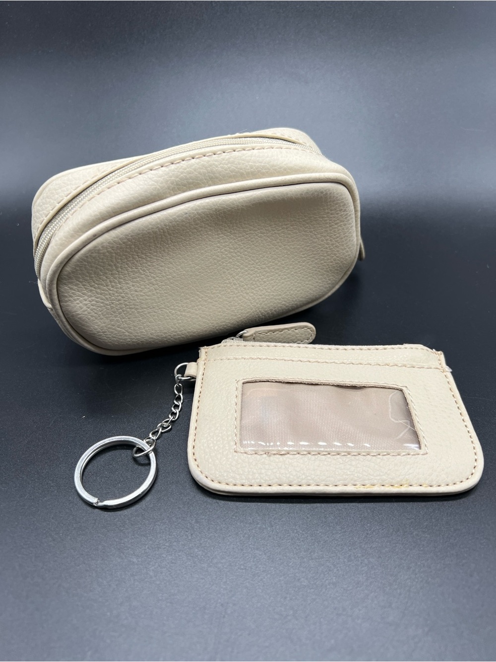 Croft & Barrow Leatherette Pouch and ID Card Case Keychain - Neutral Cream
